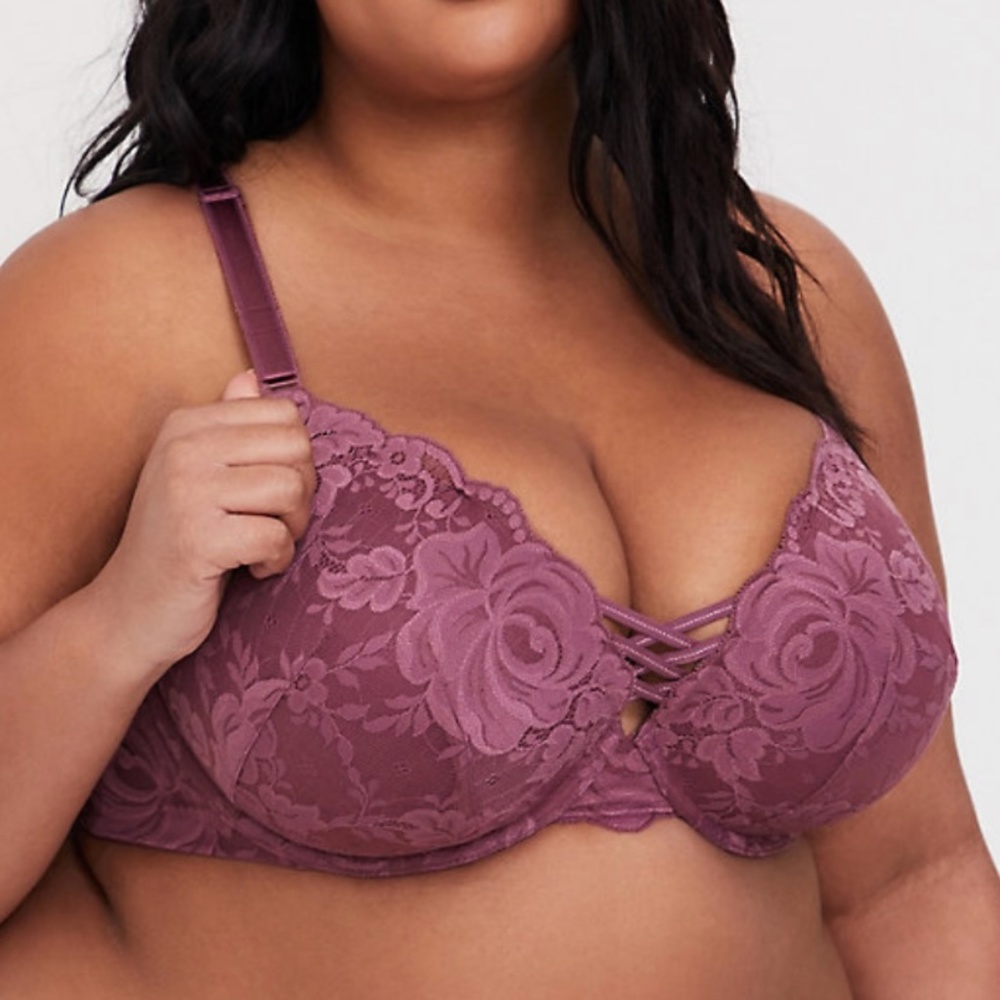 Torrid Women's Plus Size Mauve Lace 360º XO Push-Up Plunge Bra - Picture 2 of 9